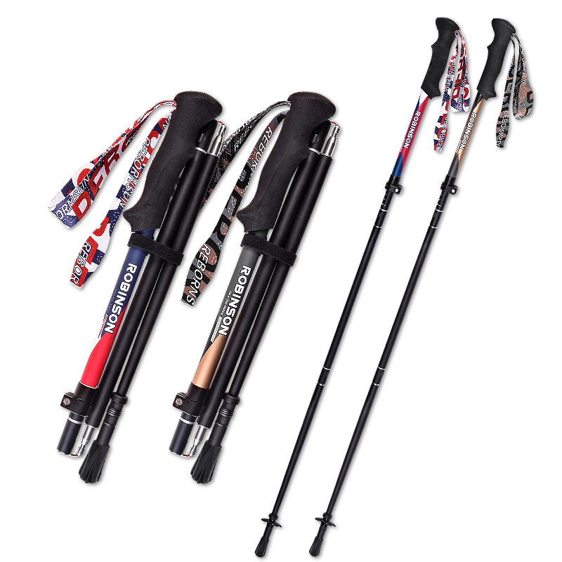 Lubinxun Carbon Fiber Trekking Pole, Quick-Open Folding, Ultra-Light Short Telescopic, Outdoor Hiking Pole for Men And Women, Trail Running And Hiking Stick, Red And Blue