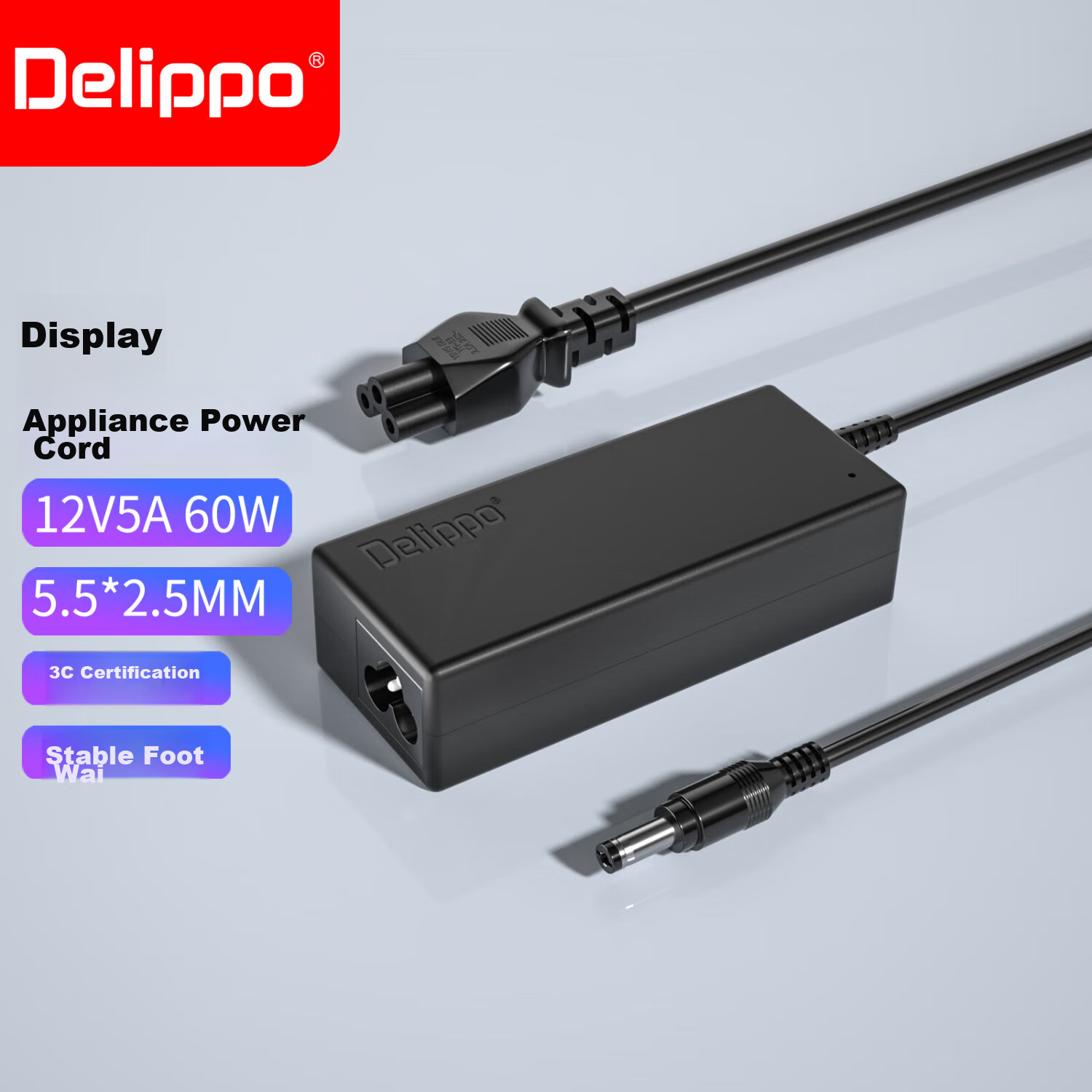 Адаптер питания Delippo 12V 5A, универсальный, 60W, 5.5*2.5 мм, для мониторов, проекторов, коммутаторов, роутеров