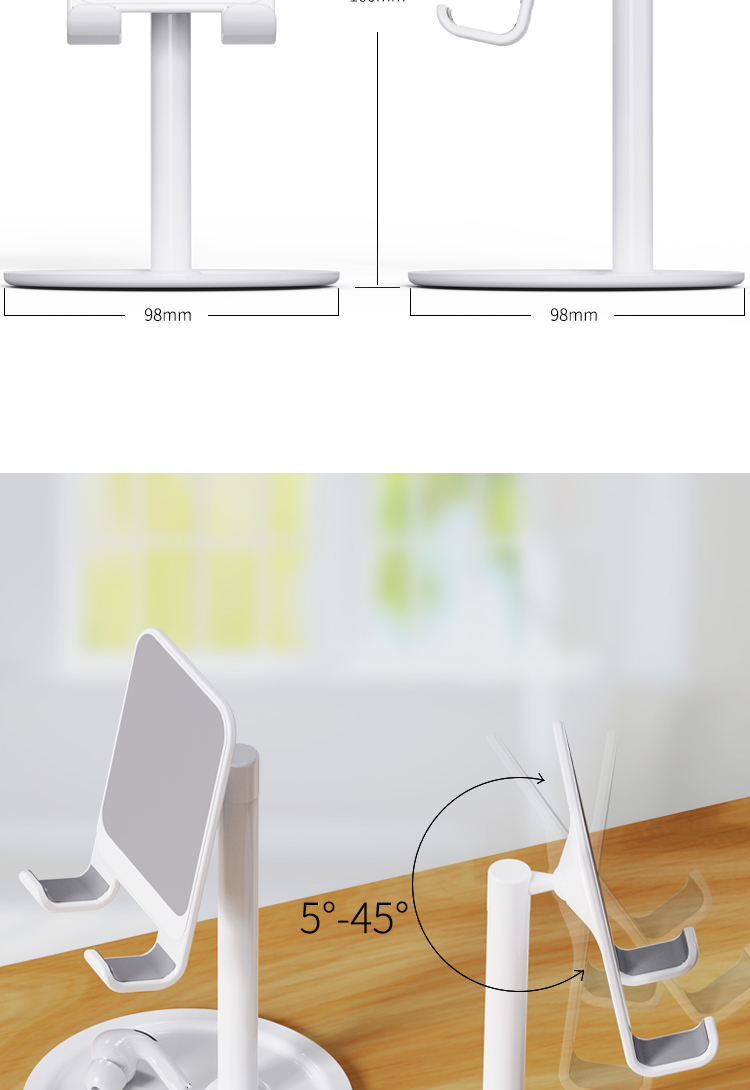 ESCASE Phone Stand Desktop, Lazy Stand Bedside Tablet Support Riser for Live Streaming, Internet Celebrity, TV Watching, Office Use, Portable Universal Apple Android Phone ES-05S Silver White 4