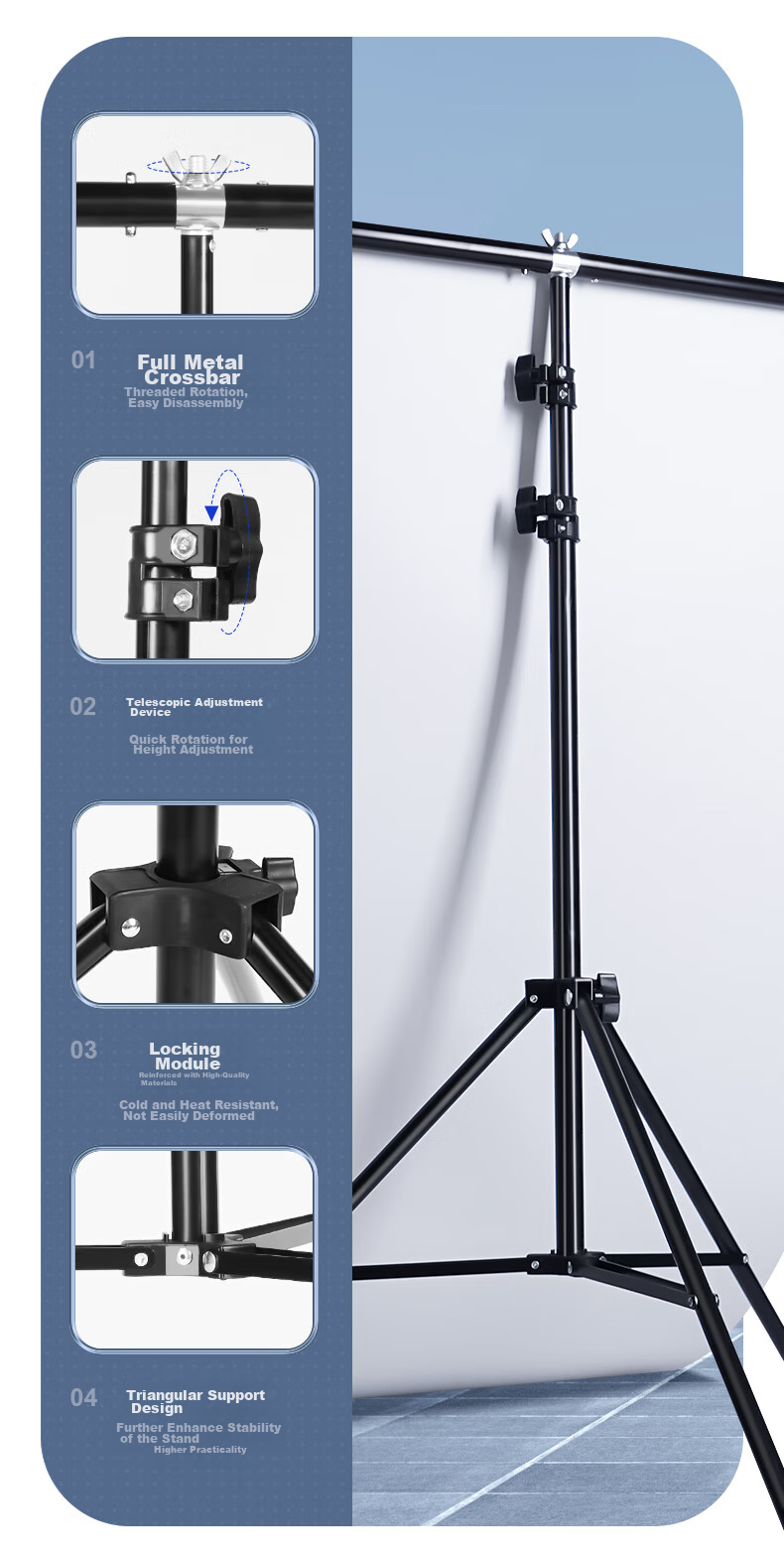 Beiyang Photography Background Stand, 80*200 Medium T-Shaped Frame, Softbox Paper Backdrop Stand, Photography Equipment Studio Accessory, Portable Metal Background Stand (With 2 Large Clips Included) 8