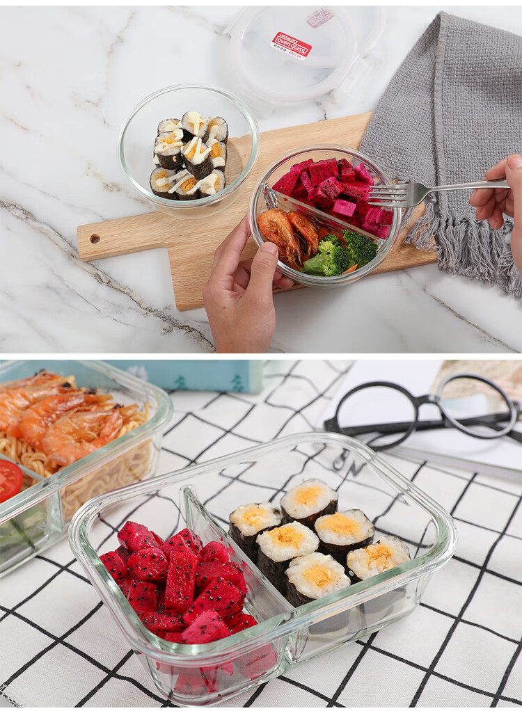 Lock&Lock 1.02L Large Capacity Heat-Resistant Glass Lunch Box with Two Compartments, Microwaveable, Airtight Storage Container 13
