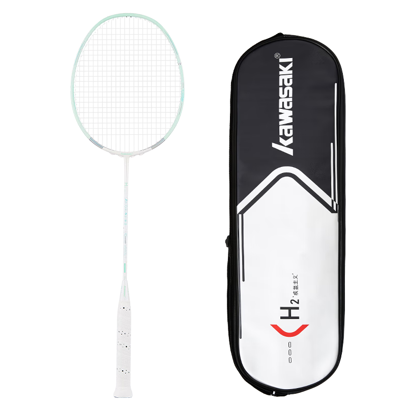 KAWASAKI Badminton Racket, Single Racket, Full Carbon Fiber, Ultra-Light, Professional, Durable, 6U, Jihong Zhiyi H2 Qingbai (Pre-Strung)