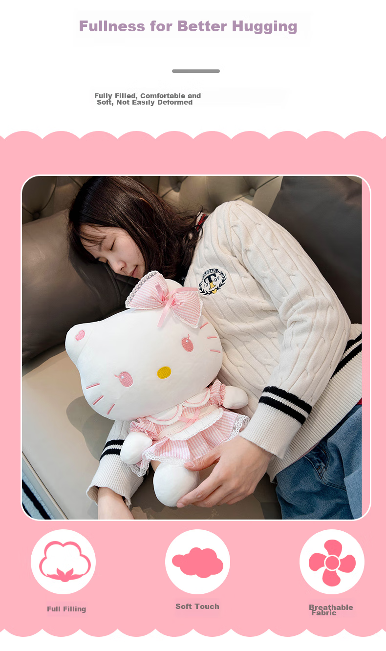 Hello Kitty Sanrio Plush Toy Doll Stuffed Animal Pillow Decoration Birthday Gift for Girls, Cat Cat Figurine 7
