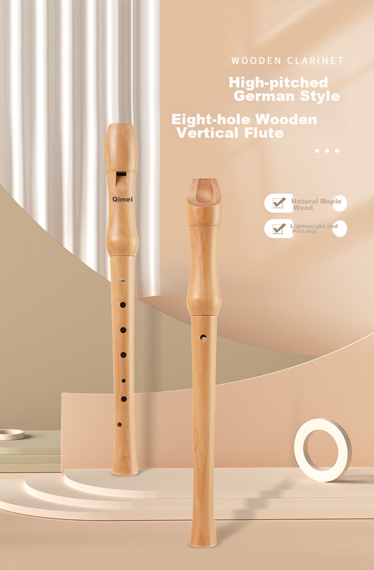 Qimei 8-Hole Wooden Flute, German-Style Eight-Hole Wooden Vertical Flute, Classroom Instrument, Resin Case Packaging, with Teaching Materials 1