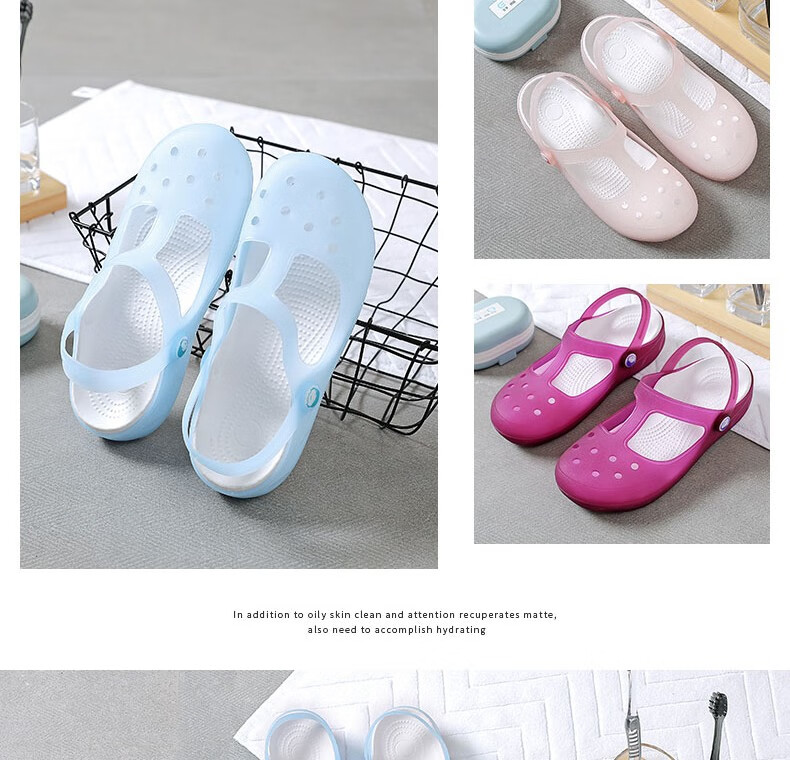 Huameijianbu Women's Perforated Shoes, Non-Slip Closed-Toe Sandals, Beach Shoes, Soft Jelly Shoes, HM2136, Light Purple, Size 38 14