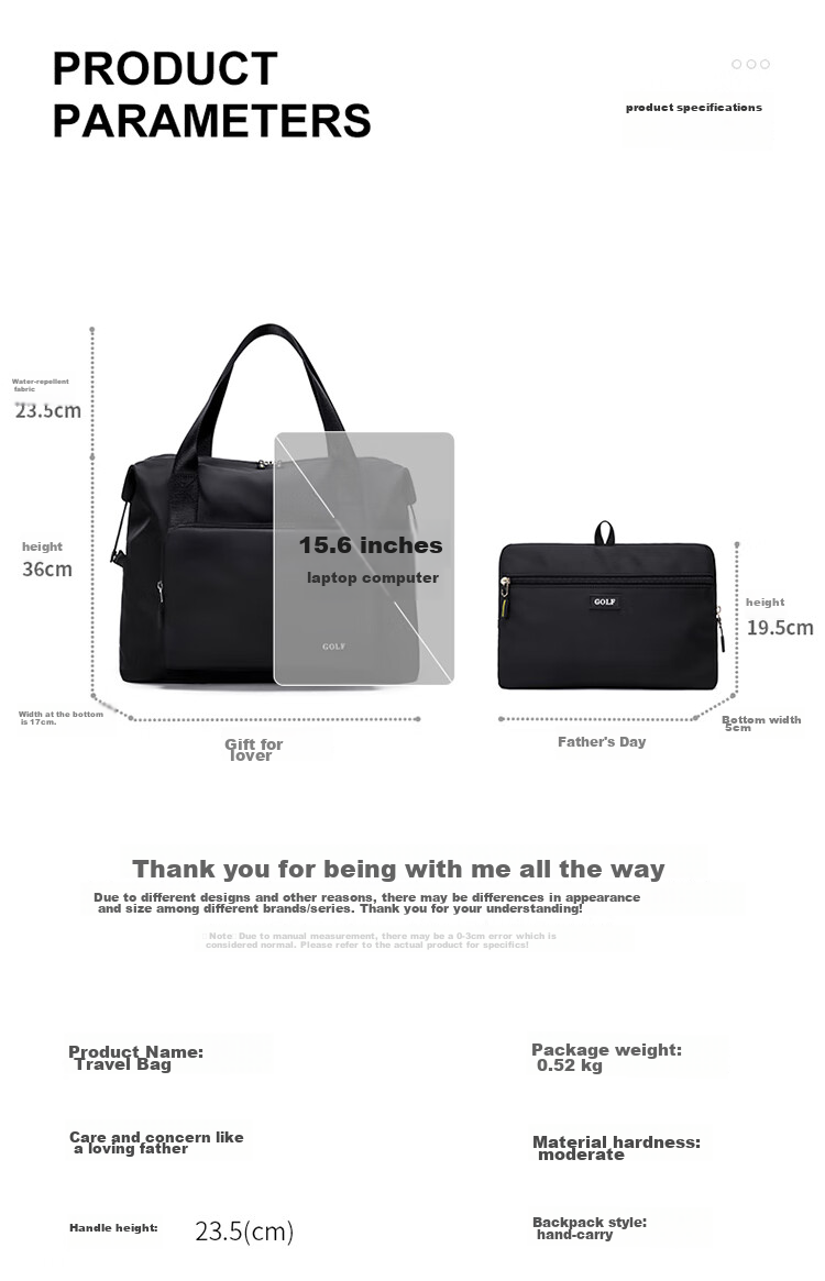 GOLF Foldable Expandable Travel Bag, Handbag for Men And Women, Sports Fitness Bag, 36L Carry-On Luggage for Low-Cost Airlines, XXL Size 18