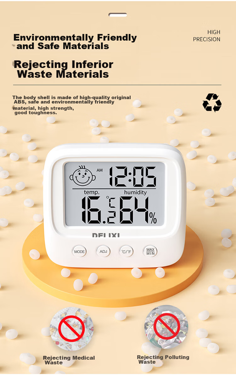 DELIXI ELECTRIC Home Indoor Thermometer with Smiley Face Backlight, Baby Room Electronic Digital Temperature And Humidity Meter, Temperature Gauge DM-1002 8