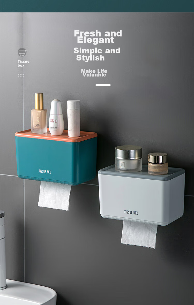 Baoshi Bathroom Tissue Box, Wall-Mounted Paper Towel Holder, No Drilling Required, Bathroom Storage Rack, Waterproof Toilet Paper Holder 5