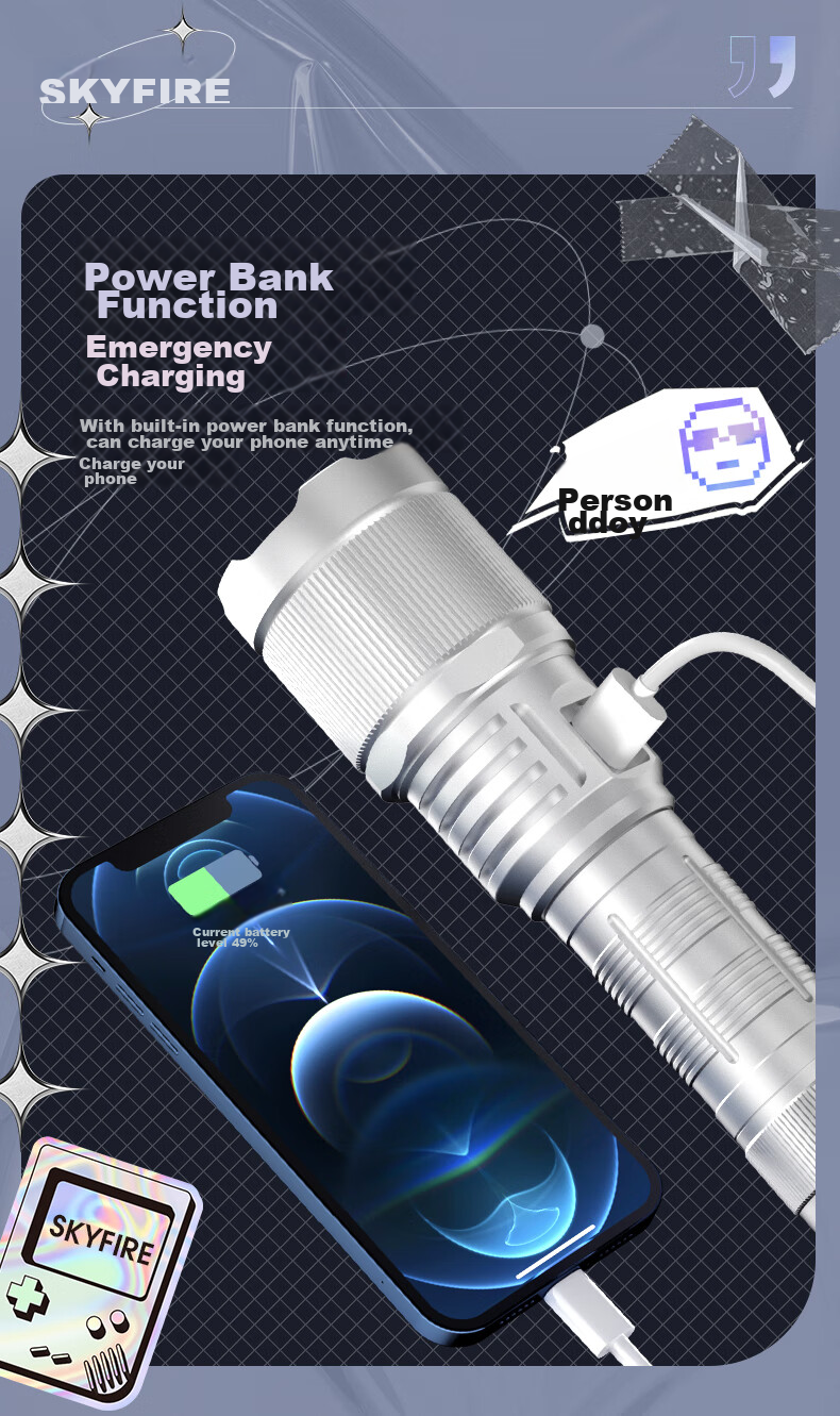 Tianhuo Long-Handle Flashlight High Brightness Zoomable Ultra-Long Battery Life Rechargeable Military Outdoor Home Security Patrol Self-Defense 13