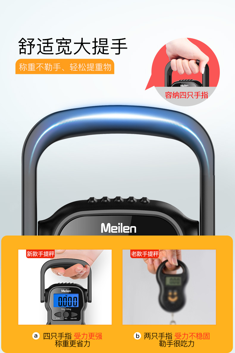 Meilen Portable Spring Scale, High-Precision 50kg Electronic Scale, Household Luggage Weighing Device, Express Hook Scale 2