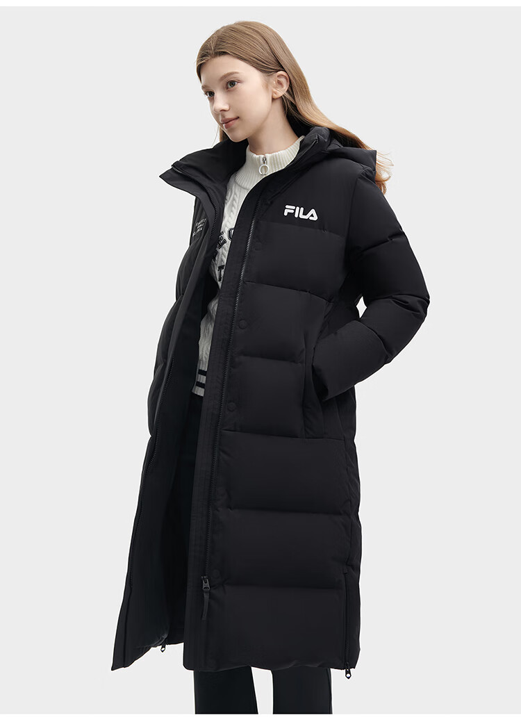 FILA Official RGB Long Down Jacket Unisex Winter Hooded Warm Coat Couples Style 6