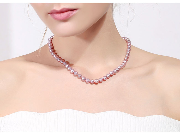 黛米珠宝 紫宴 近圆淡水紫色珍珠项链 送妈妈 8-9mm45cm