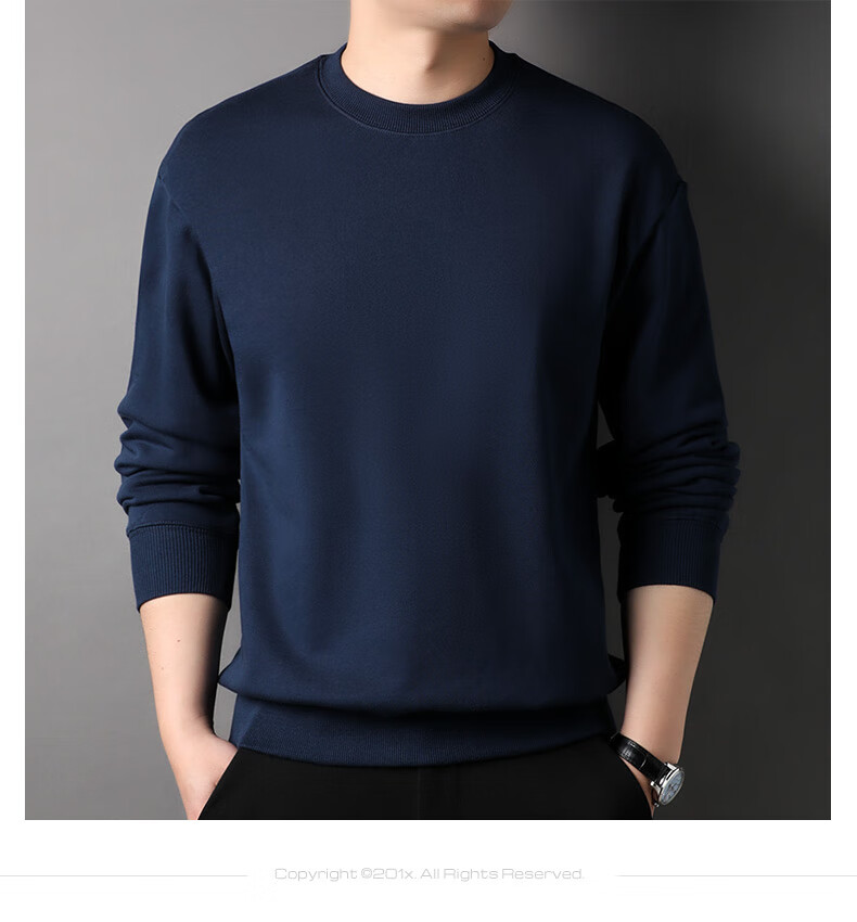 Hengyuanxiang Men's Sweatshirt, 100% Pure Cotton, Round Neck, for Young And Middle-Aged Men, T-Shirt 15237320, Dark Night Gray, 170/92A 5
