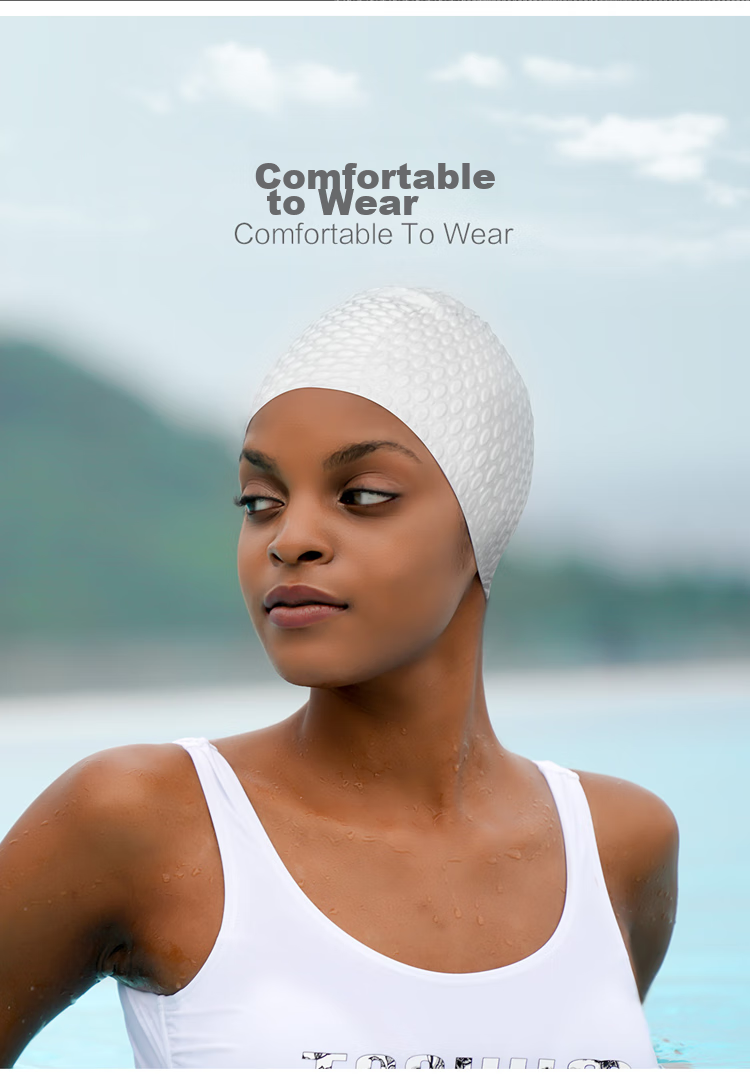 TOSWIM Swimming Cap, Women's Silicone Swim Cap, Large Size Long Hair Waterproof Bubble Cap, Suitable for Adults And Children, Starfish Blue 8
