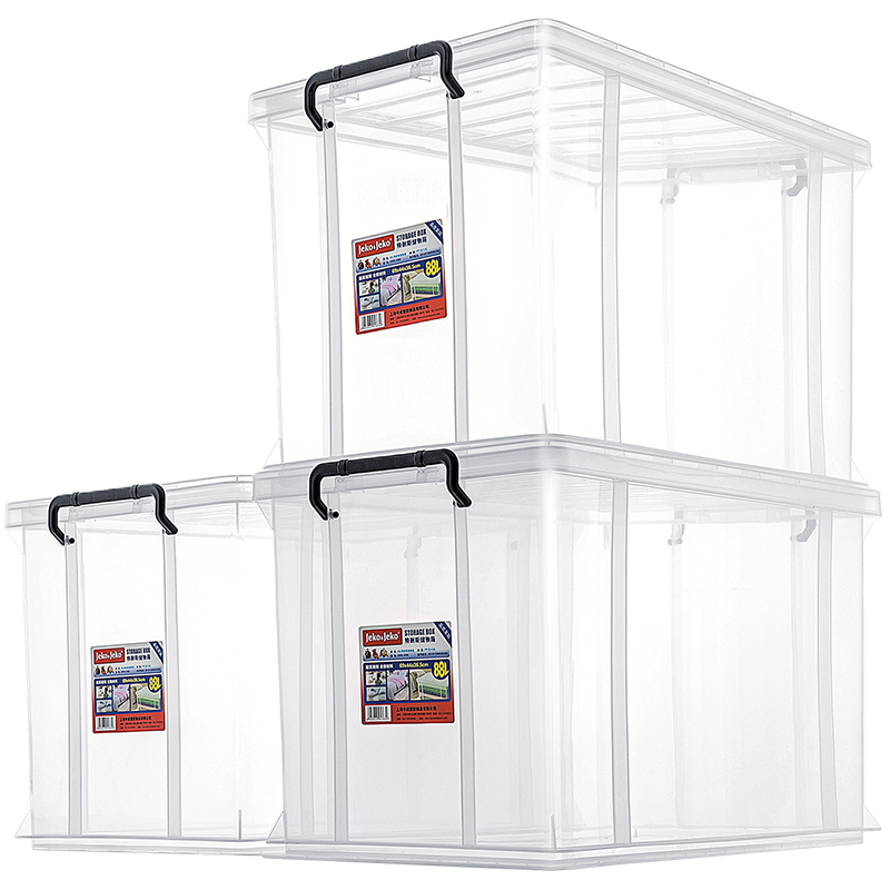 JEKO&JEKO Special Transparent Right-Angle Storage Box for Toys And Clothes, Organizer Box for Moving And Packing, 88L, Pack of 3