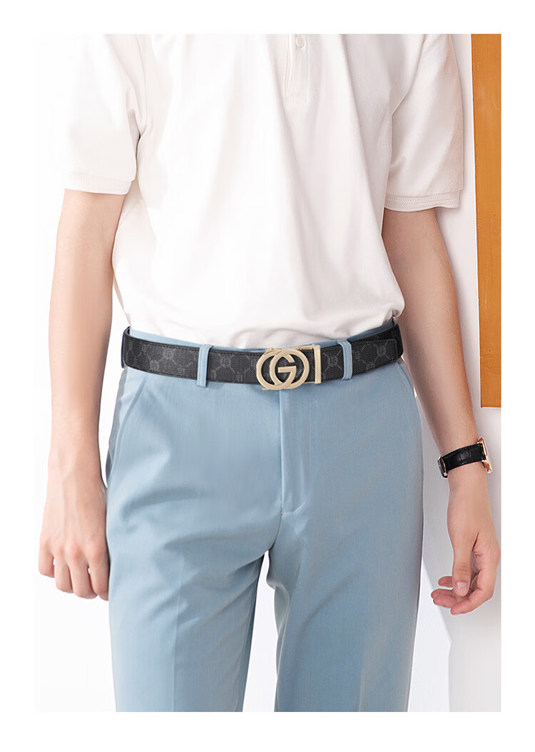 GOLF Top-Grain Leather Belt for Men, Printed Men's Belt with Automatic Buckle, Denim Belt Gift Box Set, Ideal for Father Or Boyfriend Gifts 9