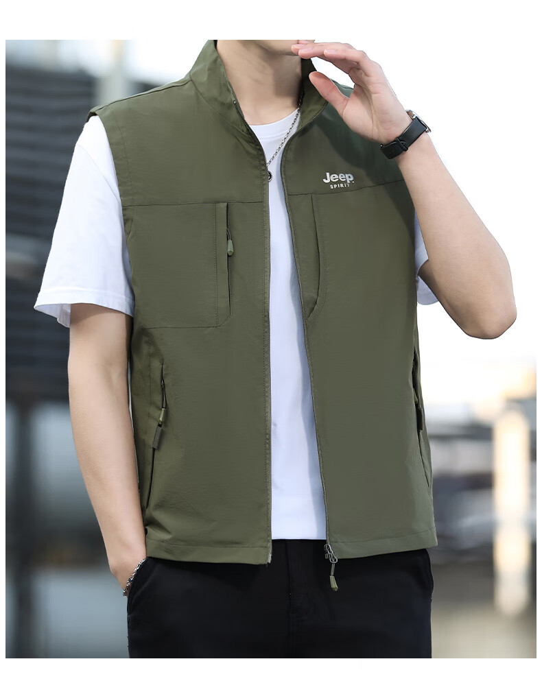 JEEP SPIRIT Men's Spring and Autumn Casual Sleeveless Vest Khaki L 20