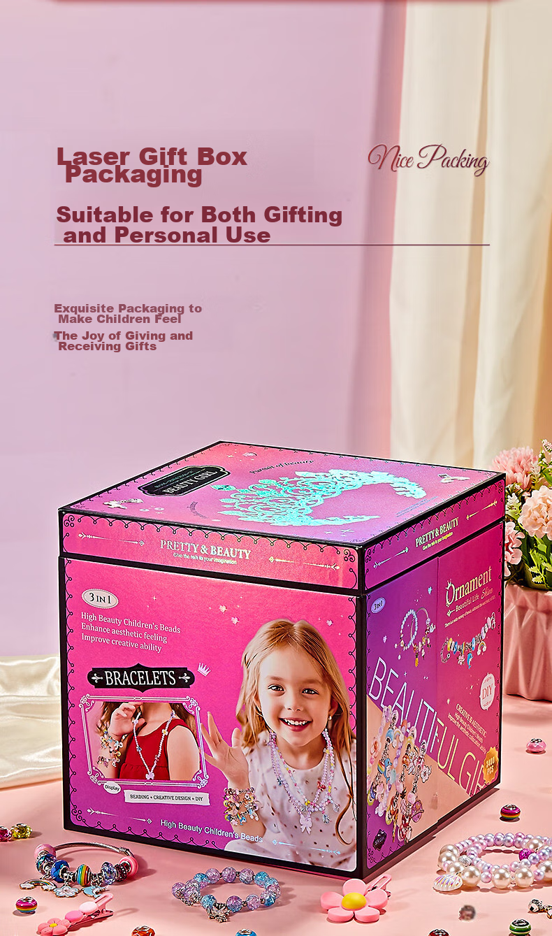 BEIBITONGHUA Bracelet Beads Toy for Children, Girls' Jewelry And Hair Accessories Gift Box, Pretend Play DIY Handmade Birthday Gift 11