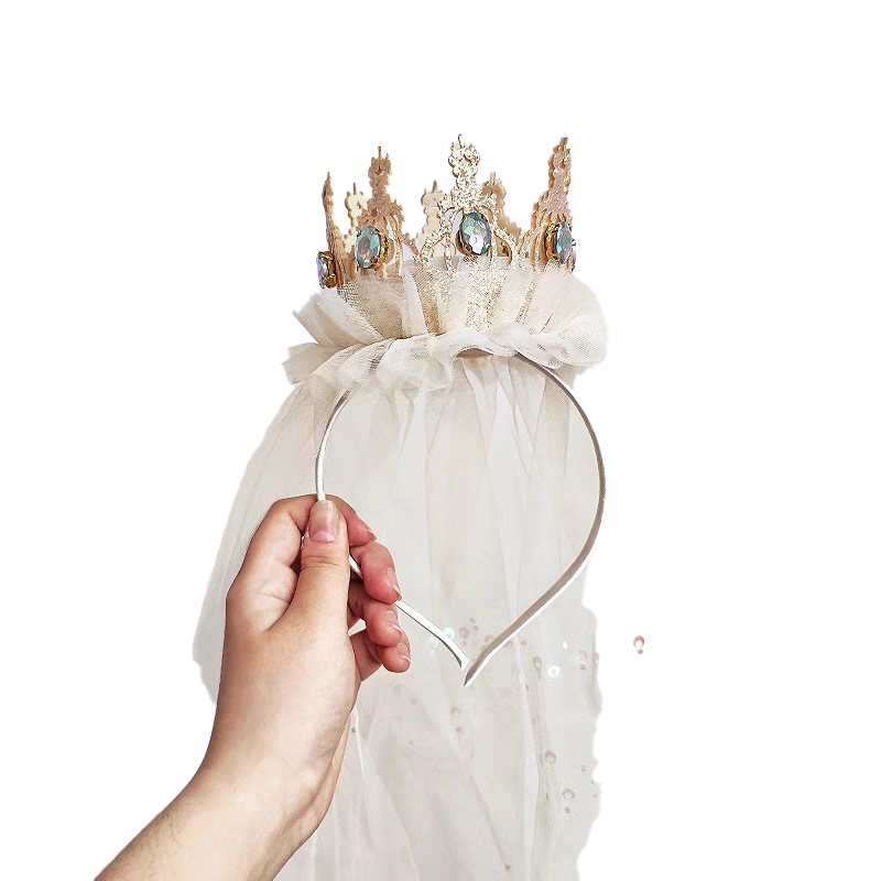 Duomeiyi Birthday Hat, Birthday Scene Decoration, Girl Adult Dress-Up, Children's Birthday Decorations, Props, Beige Crown, Veil