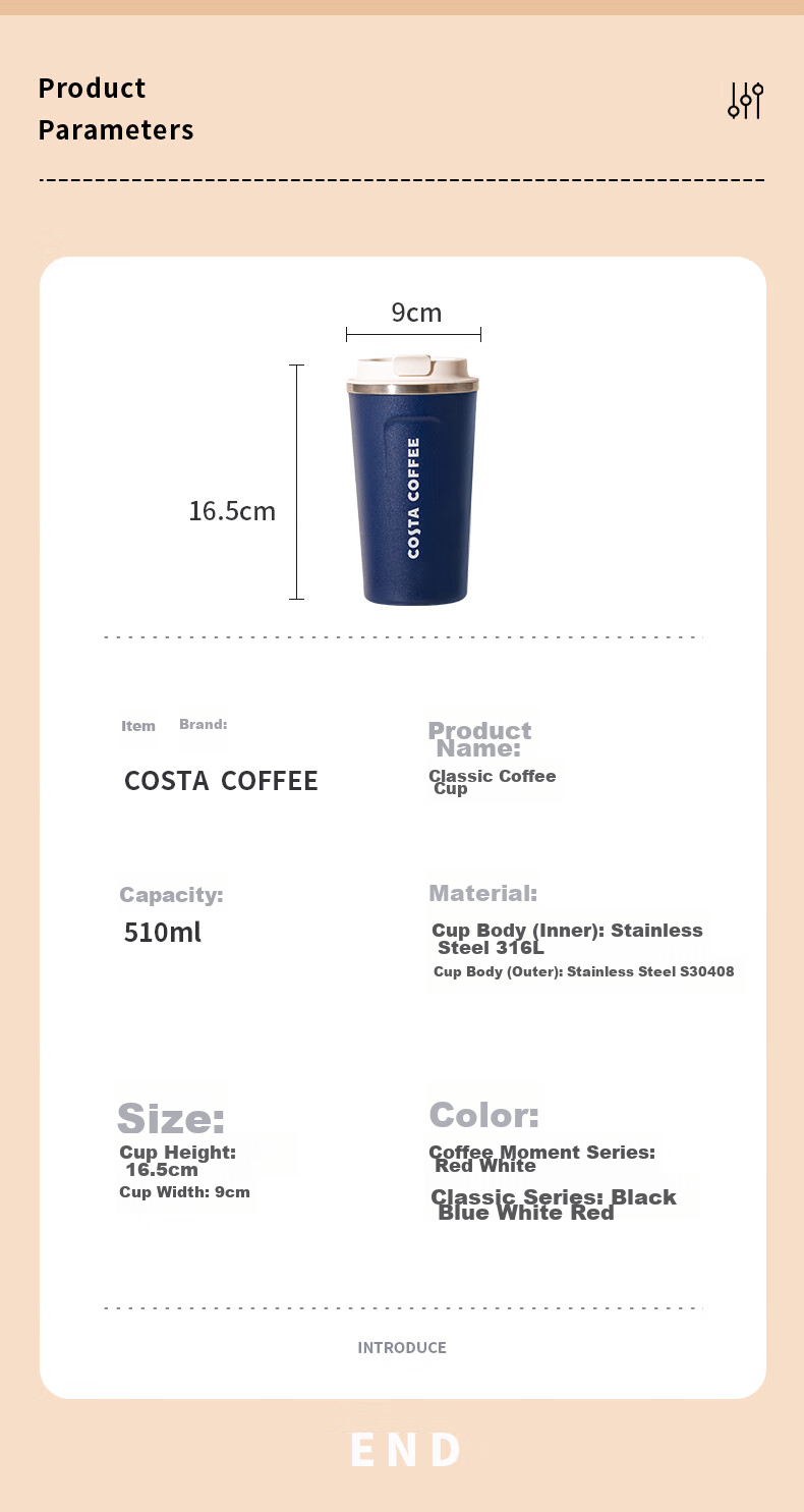 COSTA Stainless Steel Coffee Mug with Lid, Portable Travel Cup for Men And Women, Car-Friendly Insulated Water Bottle, Gift 14