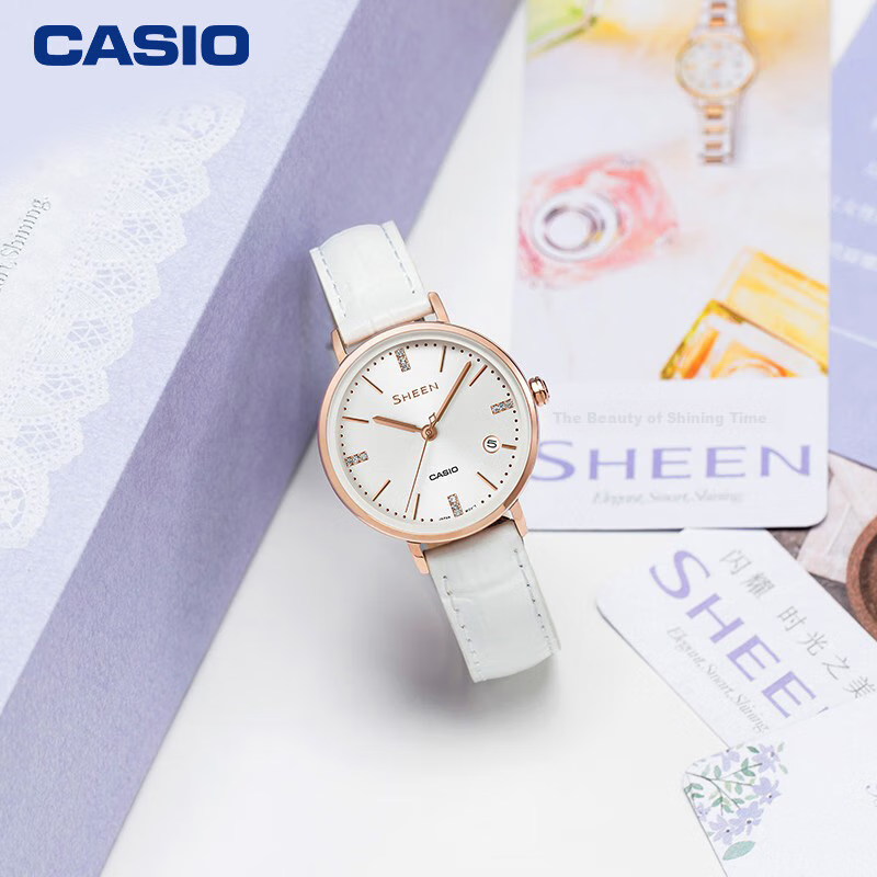 卡西欧（CASIO）手表女SHEEN商务皮带石英日韩表520送女友礼物SHE-4048PGL-7A