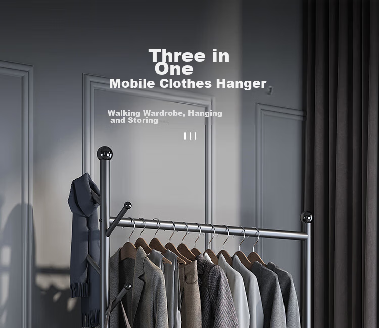 Yicainianhua Clothes Drying Rack, Floor-Standing Movable Bedroom Hanger, Simple Drying Rack for Clothes, Balcony Drying Pole, Coat And Hat Stand, 2006GY 1