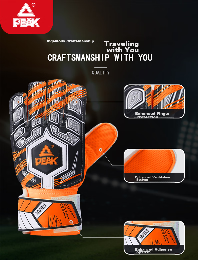 PEAK Goalkeeper Gloves with Finger Protection, Natural Latex, Non-Slip, Wear-Resistant, Shock-Absorbing, Professional Training Gloves for Adults And Children, Soccer Goalie Equipment, Orange, Size 10 3