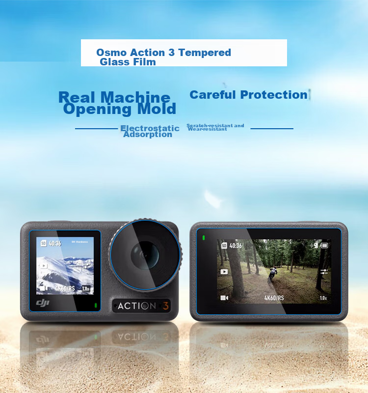 Earlymen Dual Set of Tempered Glass Screen Protectors for DJI Action 6, Lens Protection Film for Action Camera, High-Definition Protective Film (Main Screen Film + Front Screen Film + Lens Film), Non-Cage Versio 2