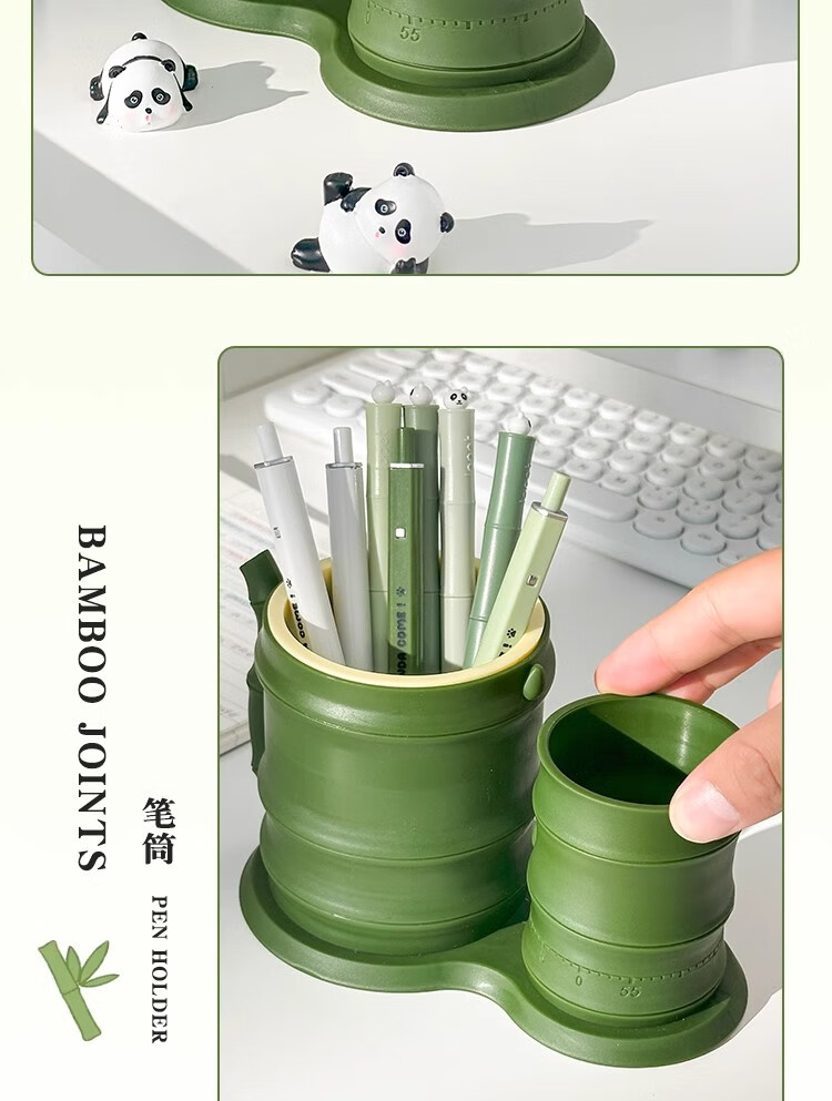 Youth Companion 360° Rotating Pen Holder Desktop Ornament Essential Back-to-School Kids Office Desk Organizer Creative Cute Panda Bamboo Timer Model with Timing Function 10