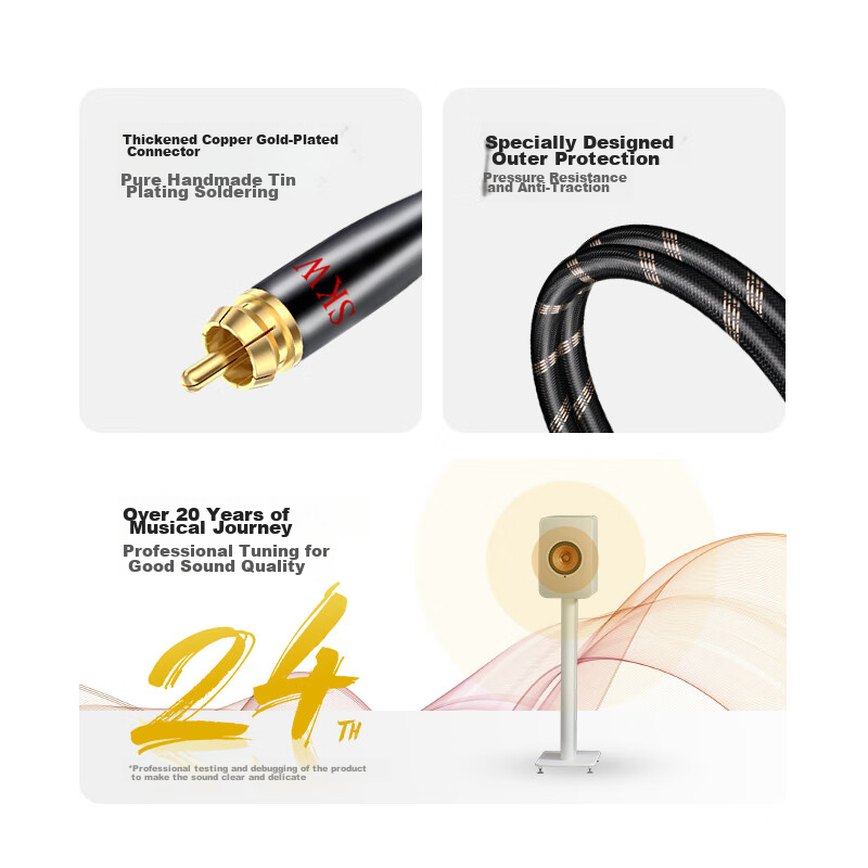 Аудиокабель SKW BG04 2RCA - 2RCA, 0.5 метра, посеребренный медный проводник 6N OCC, экранированный, для подключения CD-плеера, декодера, усилителя