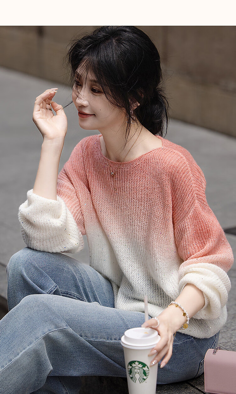 Dme [Dingdai'er Fashion] Autumn And Winter Artistic Gradient Wool Blend Sweater, Lazy-Fit Knitted Top for Wome 13