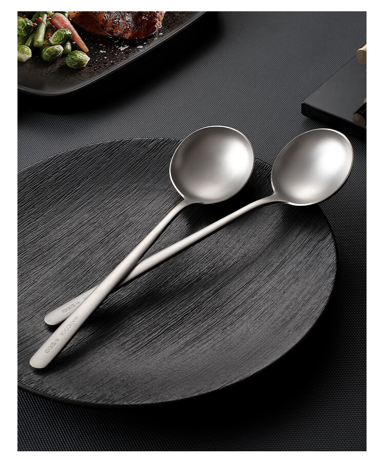 MAXCOOK Pure Titanium Soup Ladle And Spoon, Flat Bottom Large Serving Spoon Round Bottom Dining Spoon Rice Spoon MCCU1792 11