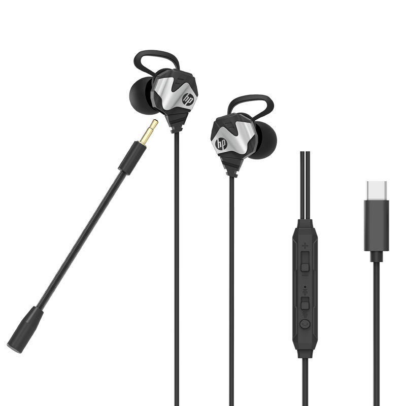 HP DHH-3112 Wired Earphones In-Ear Noise-Cancelling Dual Dynamic Computer And Mobile Universal Study Office Entertainment Gaming Music Headphones Type-C Port [Black]