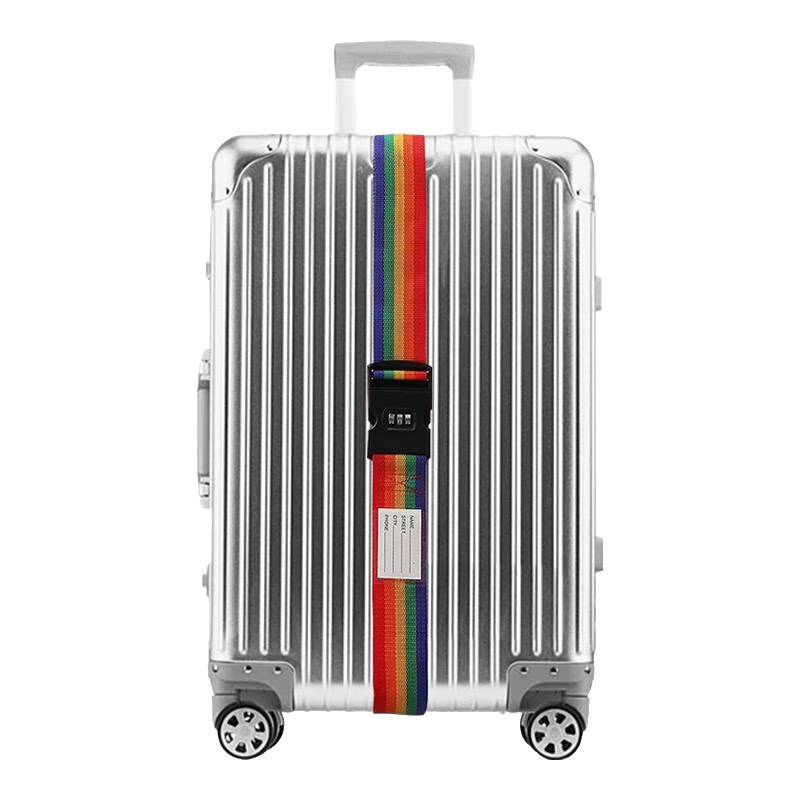 Banzheni One-Word Packing Strap for International Luggage Check-In, Suitcase Binding Strap, Luggage Lock, Travel Safety Packing Belt with Luggage Tag, Rainbow Color
