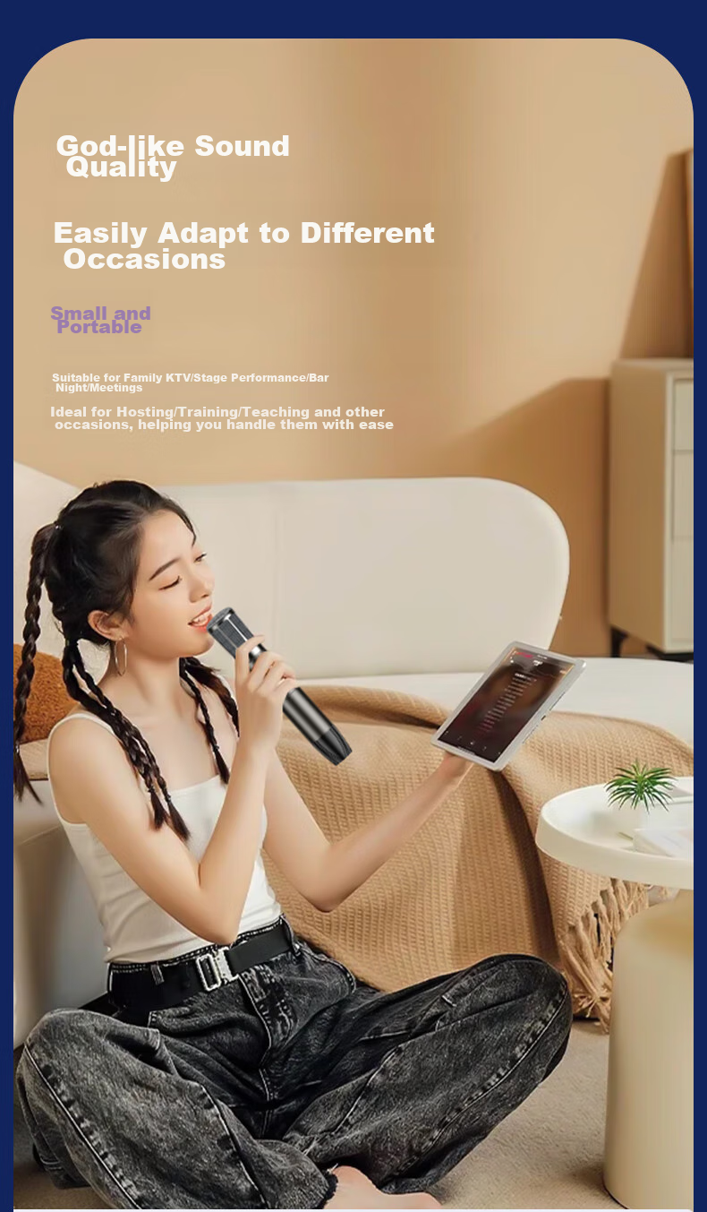 SAST Ok-126 Rechargeable Wireless Microphone U-Band Home KTV Singing Stage Hosting Speech Karaoke Meeting Speaker Amplifier FM Universal One-To Metal Microphone 9
