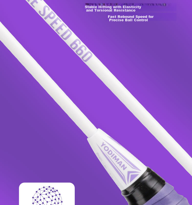 Yodiman Purple And White Badminton Racket, Full Carbon Ultra-Light 6U Single Racket 660 12