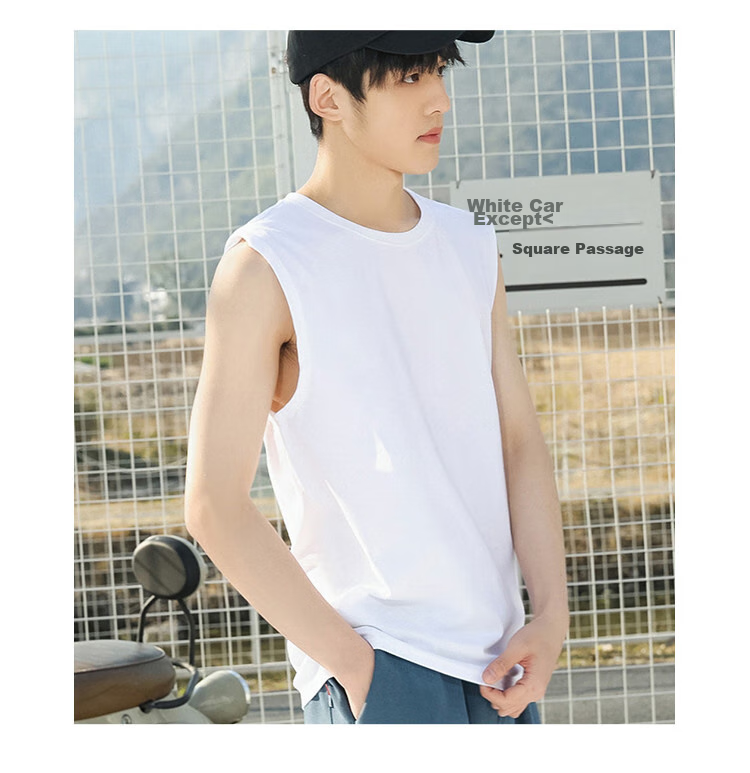 I'M DAVID Men's Sports Tank Top, Summer Round Neck Sleeveless Ice Silk Hong Kong Style Casual Solid Color Top T-Shirt for Men, White, M 10