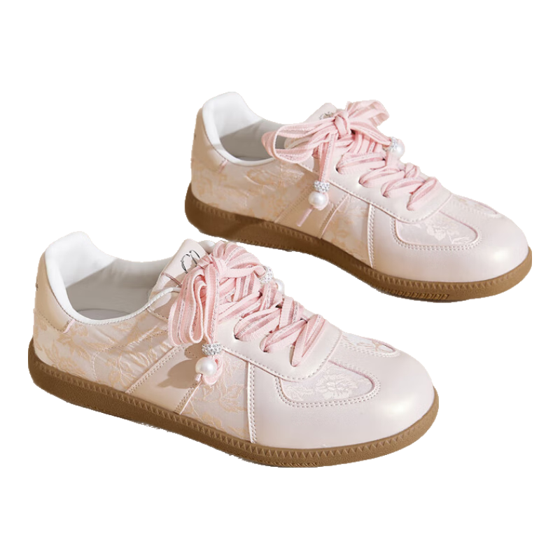 La Chapelle Women's Shoes, Chinese Style White Sneakers for Women, New Versatile Dexun Shoes, Low-Top Soft-Soled Casual Shoes-DX019, Pink, Size 40