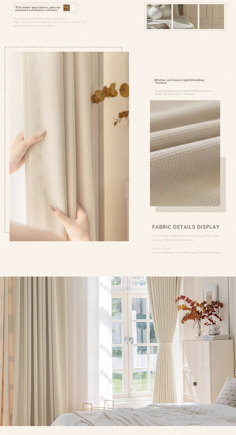 Ali Cotton Linen Cream-Colored Curtains, Japanese Style for Living Room And Bedroom, High Light-Blocking, Heat-Insulating, Sun-Protective, with Hooks, Width 2.0 Meters * Height 2.2 Meters 14