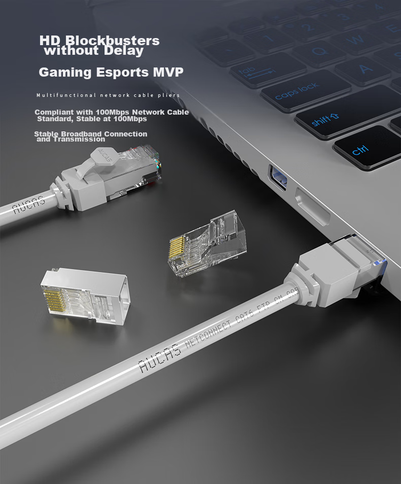 AUCAS CAT6 Ethernet Cable RJ45 Connectors, Gigabit Network Connectors for Engineering Monitoring And Broadband Computer Networks, 100 Pieces/Can ACRJ65UP 9
