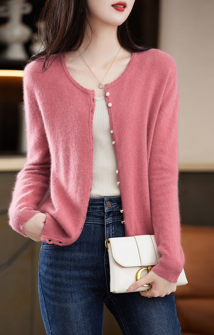 Dme 100% Wool Cardigan 2025 Autumn Round Neck Loose Drop Shoulder Long Sleeve Knit Sweater for Women 10