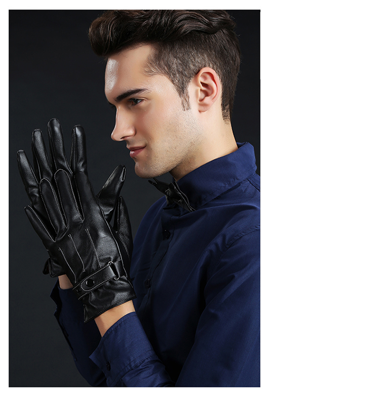 BWNK Touchscreen Men's Leather Gloves Winter Warm Windproof Fleece-Lined PU Gloves Men's Winter Motorcycle Gloves Black 8