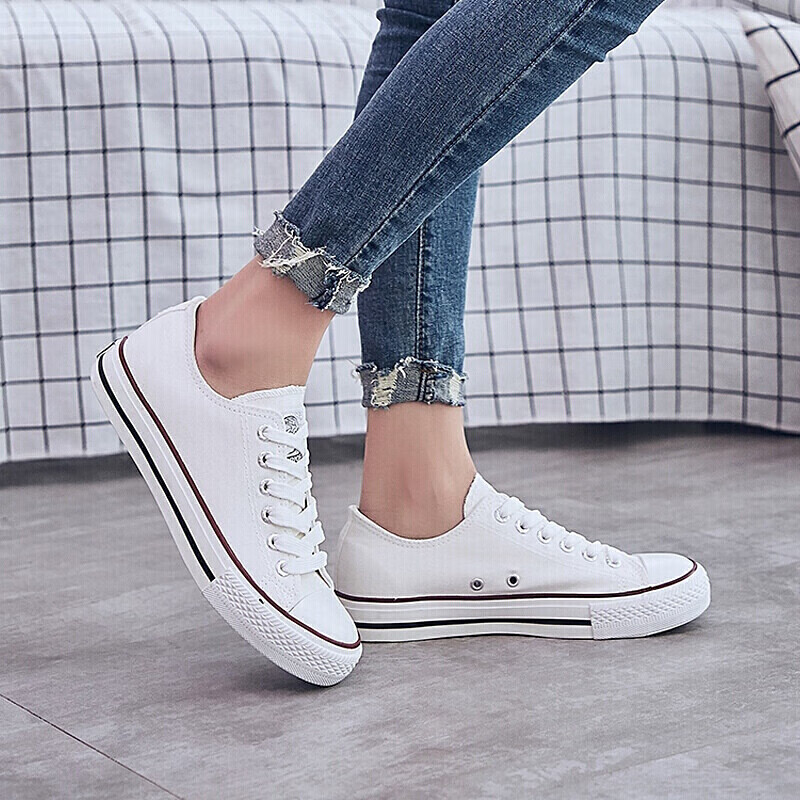 Warrior Canvas Shoes, Women's Low-Top Breathable Sneakers, Casual Sports Shoes with Wear-Resistant Rubber Sole, WXY391, White, Size 39
