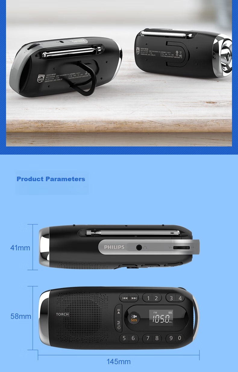PHILIPS TAR2808 Radio for Elderly, Card-Insertable Speaker, Flashlight Lighting, Portable Rechargeable Outdoor Park Emergency Alarm Lithium Battery Multifunctional Speaker 13