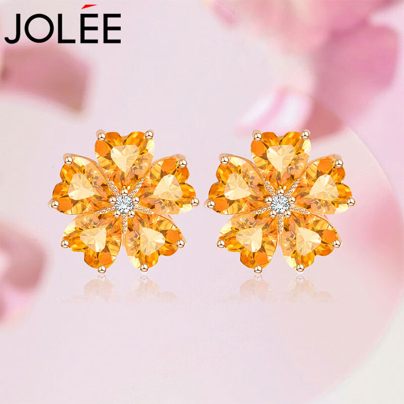 JOLEE S925 Silver Stud Earrings, Fashionable Luxury Yellow Crystal Heart-Shaped Colored Gemstone Jewelry, Gift for Women on May 20th And Mother's Day