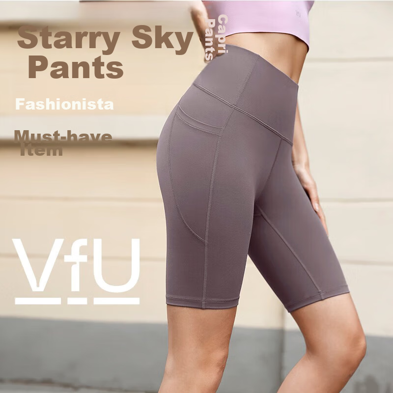 VFU Xingqing Five-Minute Yoga Pants, Outdoor Sports Cycling Shorts, High-Waisted Butt-Lifting Tight Shorts, Dove Gray Purple, M