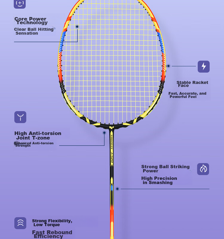 Yodiman Training Badminton Racket, Ultra-Light 6U, Full Carbon Fiber, Single Racket, 520g (Pre-Strung 23 Lbs) 8