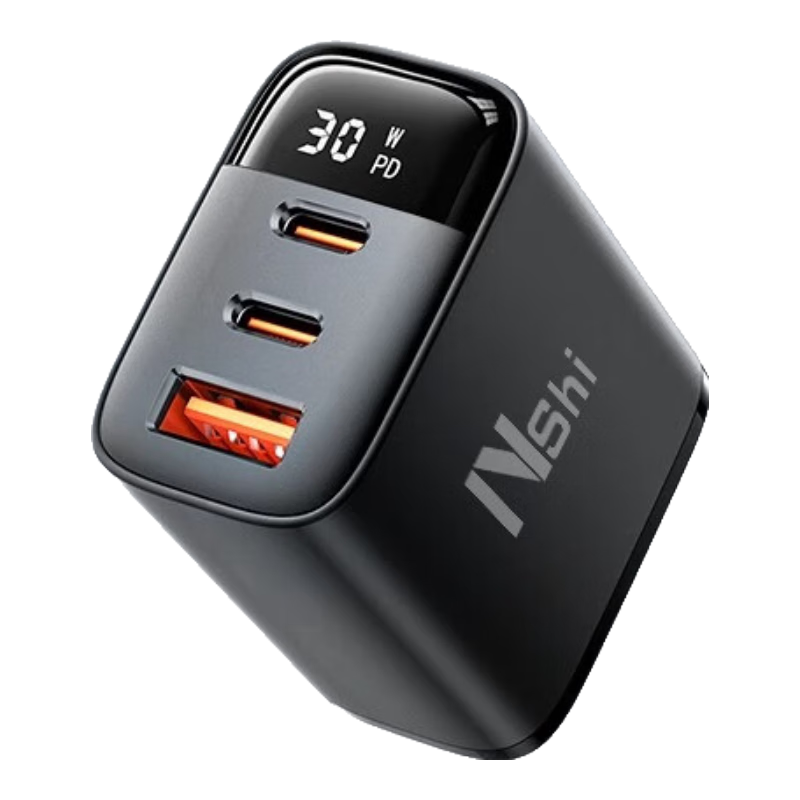 Nengshi 300W Multi-Port Charger with Digital Display, Type-C Fast Charging PD Compatible with Apple, Huawei, Xiaomi, Vivo, Honor, OPPO Phones, Universal Multi-Port Smart Plug USB Android Black
