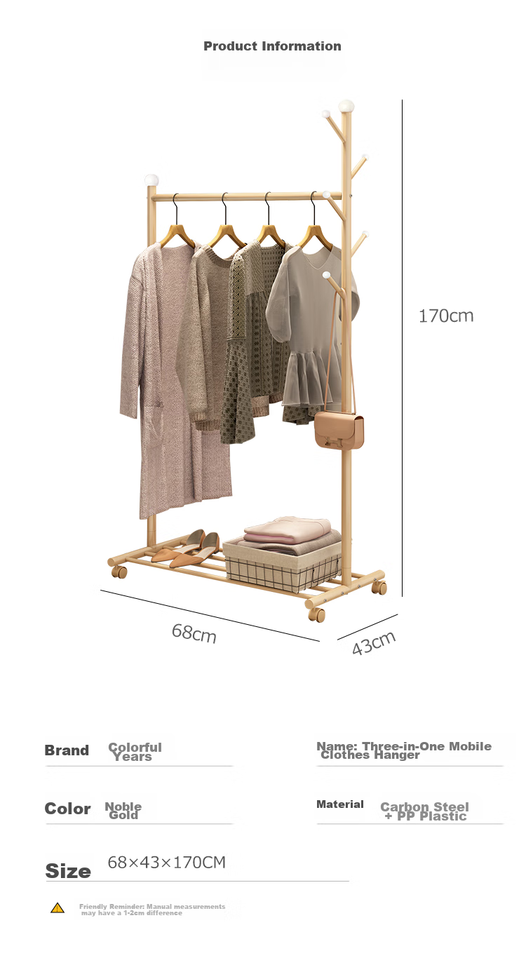 Yicainianhua Clothes Drying Rack, Floor-Standing Movable Hanger, Indoor Coat And Hat Stand, Balcony Clothesline, Drying Pole, 2166go 10