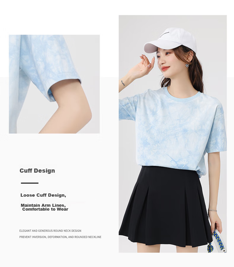 Baleno 100% Pure Cotton Dopamine Tie-Dye Short-Sleeve T-Shirt for Women, Summer 2025 New Women's Clothing, Round Neck Loose Half-Sleeve 7